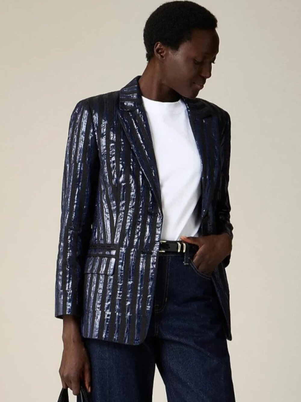 NWT Christopher John Rogers X J.Crew Relaxed Blazer in Metallic Stripe Jacket 10